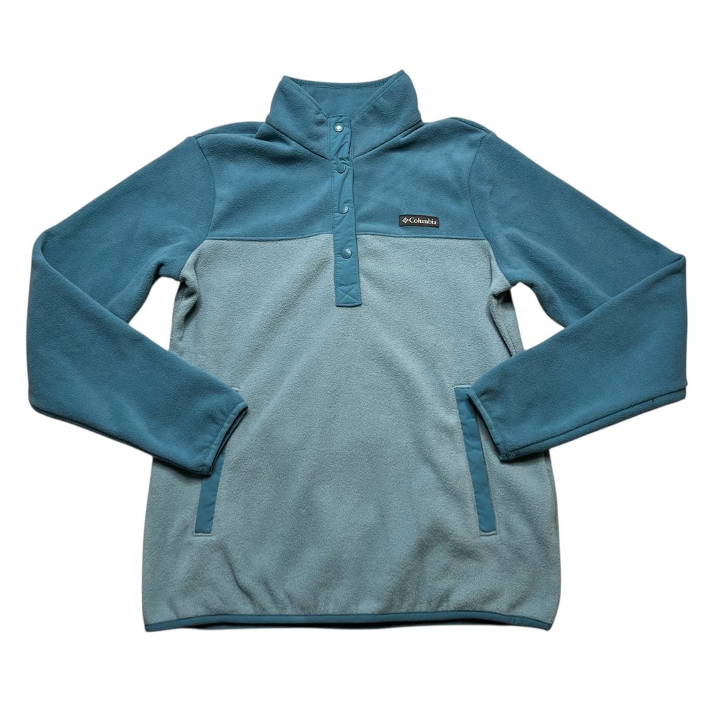 Columbia Fleece Pullover Womens S Blue Benton Springs Snap Front Colorblock
